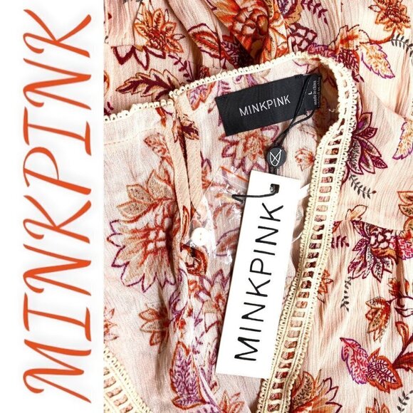 NWT MINKPINK Lola Floral Multi V-Neck Boho Mini Dress, Size Large - Picture 7 of 14